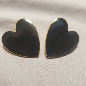 Black & Gold Heart Stud Earrings